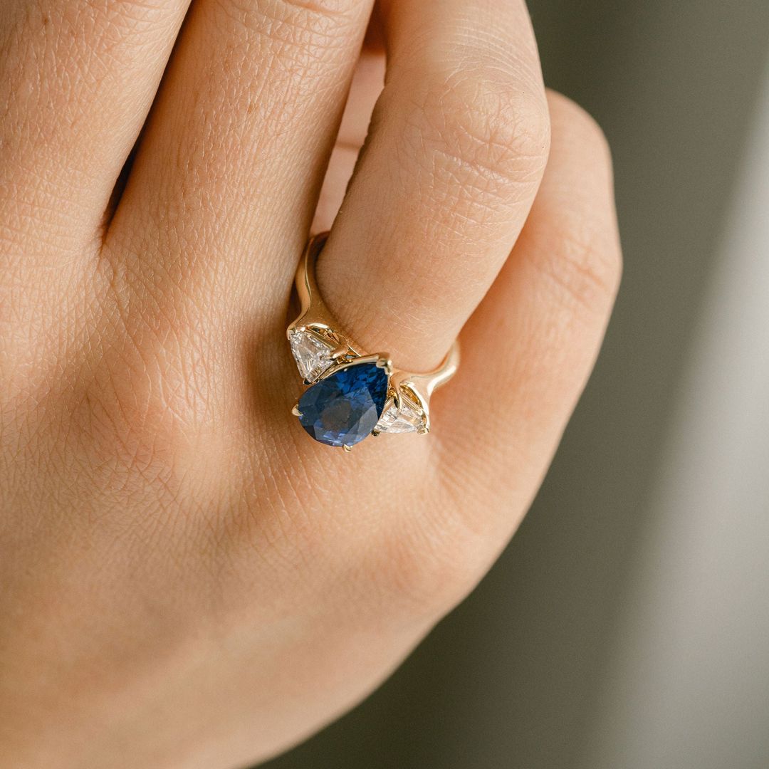 3.5 CT Round Pave Lab Grown Blue Sapphire Engagement Ring