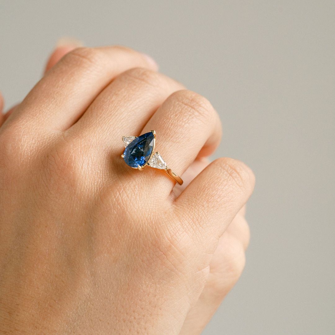 3.5 CT Round Pave Lab Grown Blue Sapphire Engagement Ring