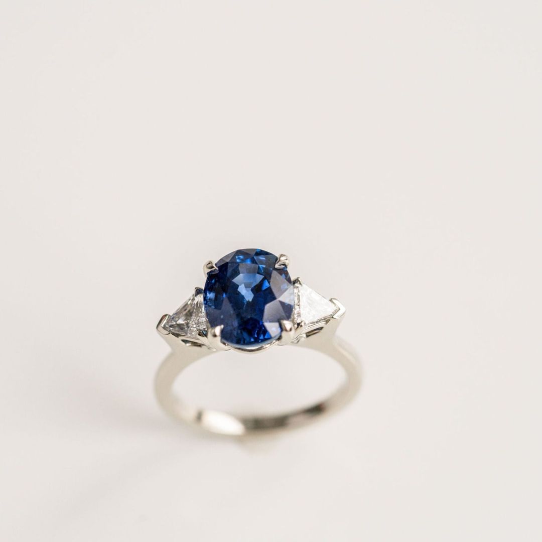 3.5 CT Round Pave Lab Grown Blue Sapphire Engagement Ring