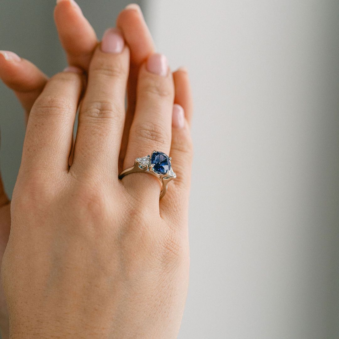 3.5 CT Round Pave Lab Grown Blue Sapphire Engagement Ring