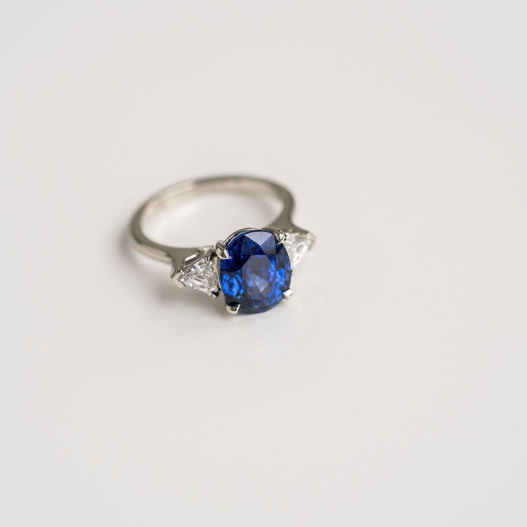 3.5 CT Round Pave Lab Grown Blue Sapphire Engagement Ring