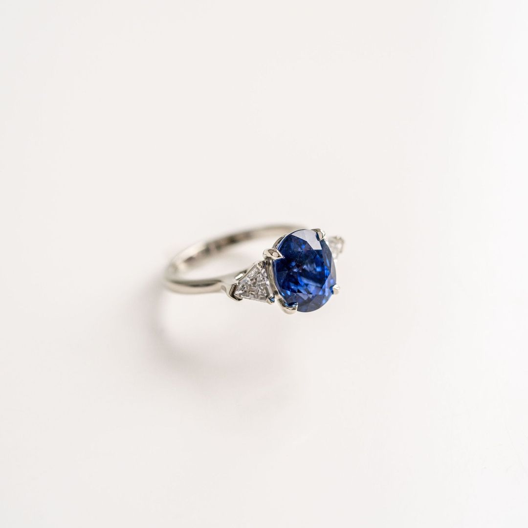3.5 CT Round Pave Lab Grown Blue Sapphire Engagement Ring