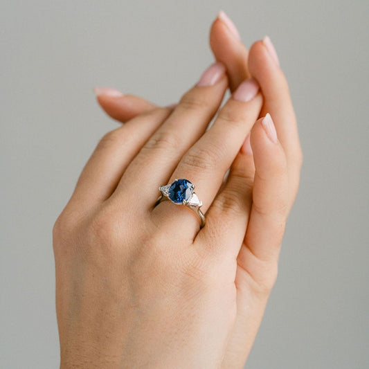 3.5 CT Round Pave Lab Grown Blue Sapphire Engagement Ring