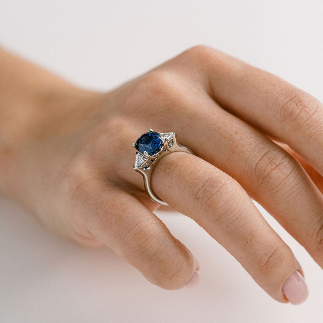 3.5 CT Round Pave Lab Grown Blue Sapphire Engagement Ring