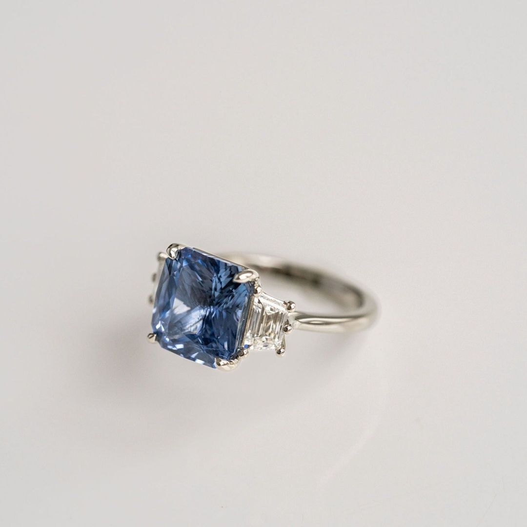3.5 CT Round Pave Lab Grown Blue Sapphire Engagement Ring