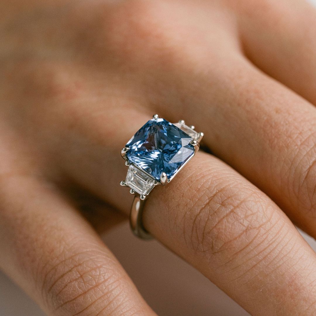 3.5 CT Round Pave Lab Grown Blue Sapphire Engagement Ring