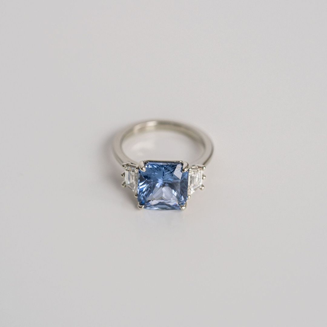 3.5 CT Round Pave Lab Grown Blue Sapphire Engagement Ring