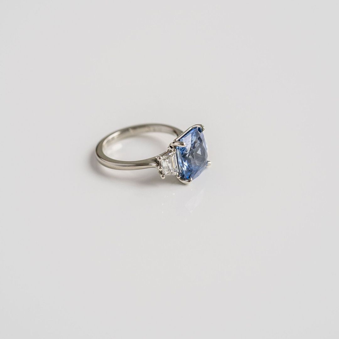 3.5 CT Round Pave Lab Grown Blue Sapphire Engagement Ring