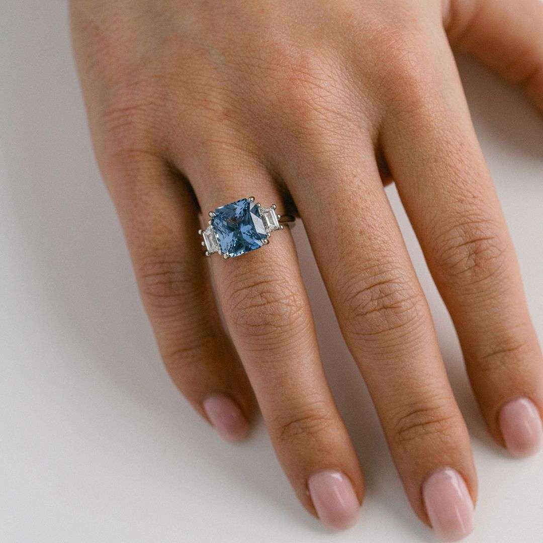 3.5 CT Round Pave Lab Grown Blue Sapphire Engagement Ring
