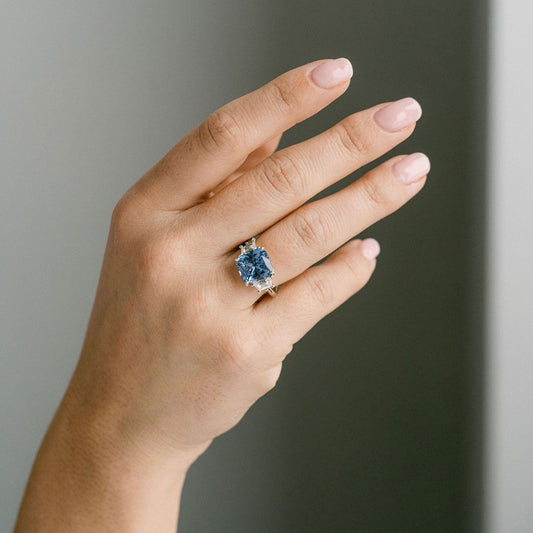 3.5 CT Round Pave Lab Grown Blue Sapphire Engagement Ring