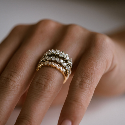 1.00 TCW Marquise & Round Half Eternity Lab Grown Diamond Wedding Band