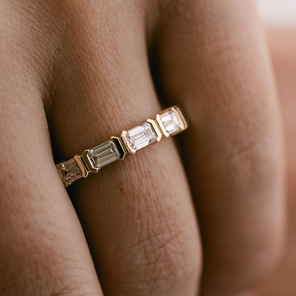 1.37 TCW Emerald Bezel Lab Grown Diamond Wedding Band