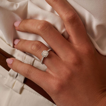 0.50 CT Cushion Halo & Pave Lab Grown Diamond Engagement Ring