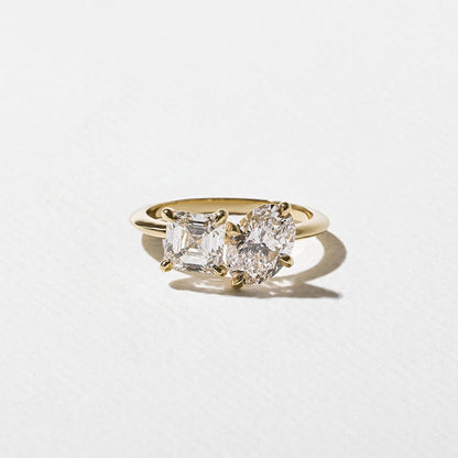 2.30 CT Oval & Asscher Toi et Moi Lab Grown Diamond Engagement Ring