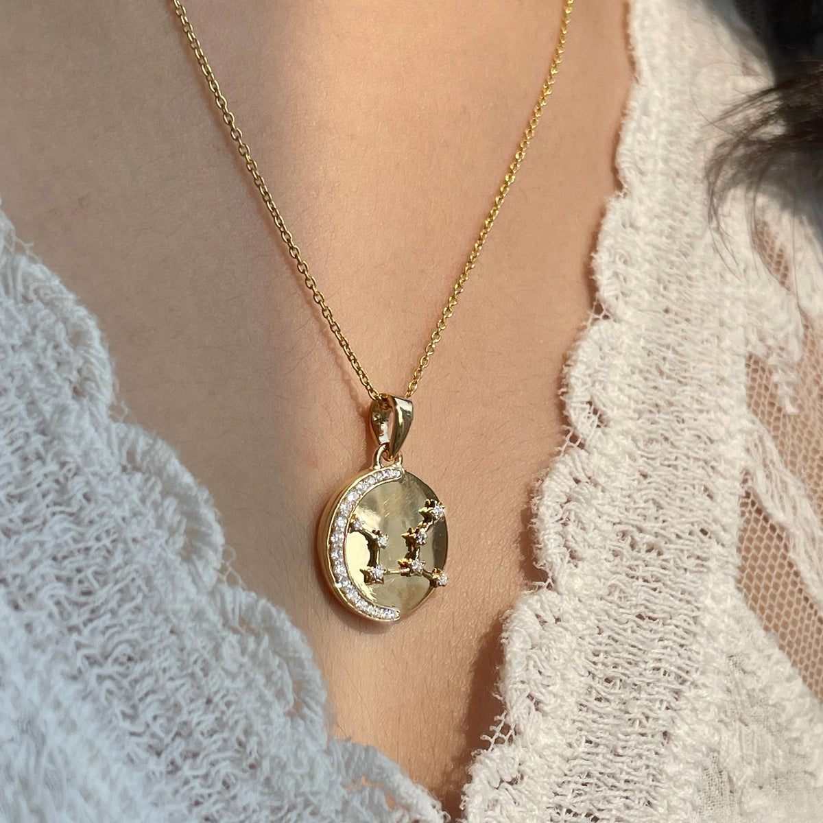 0.18 CT Round Lab Grown Diamond Star Sign Necklace