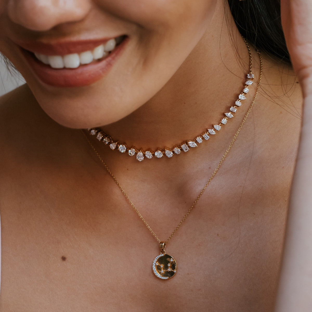 0.18 CT Round Lab Grown Diamond Star Sign Necklace