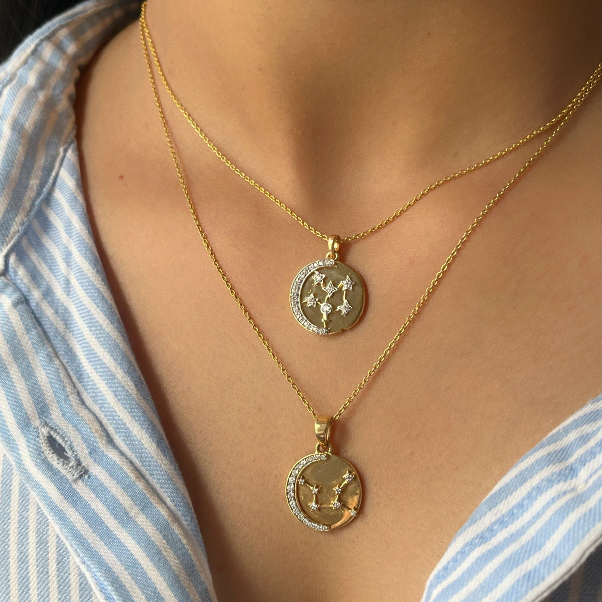 0.18 CT Round Lab Grown Diamond Star Sign Necklace