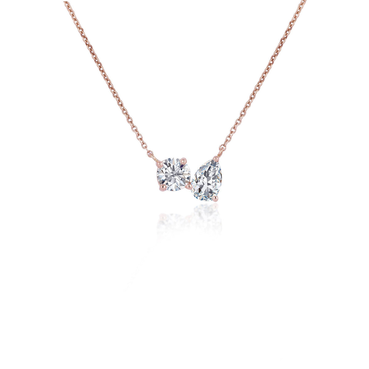 2.0 TCW Pear & Round Lab Grown Diamond Two Stone Necklace
