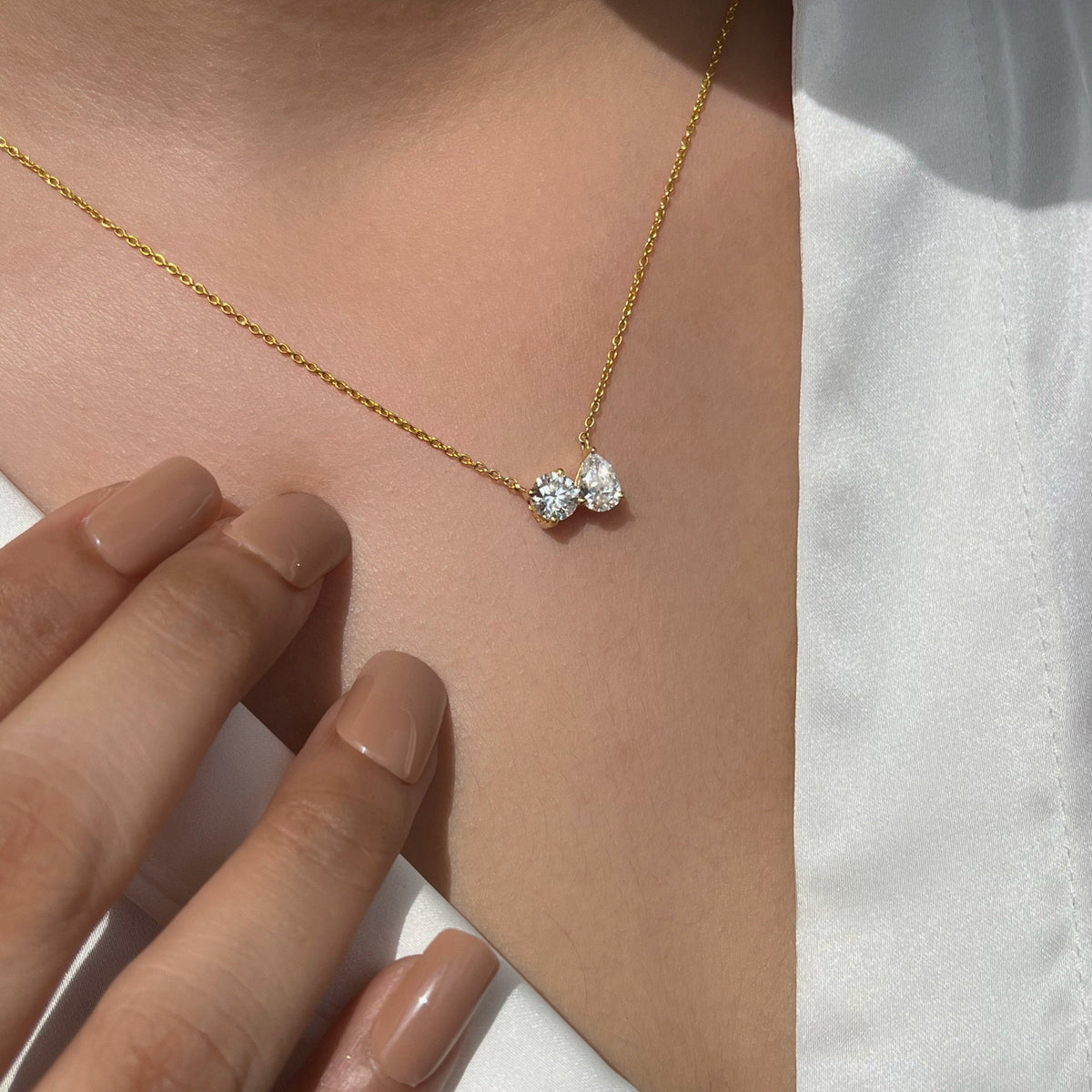 2.0 TCW Pear & Round Lab Grown Diamond Two Stone Necklace
