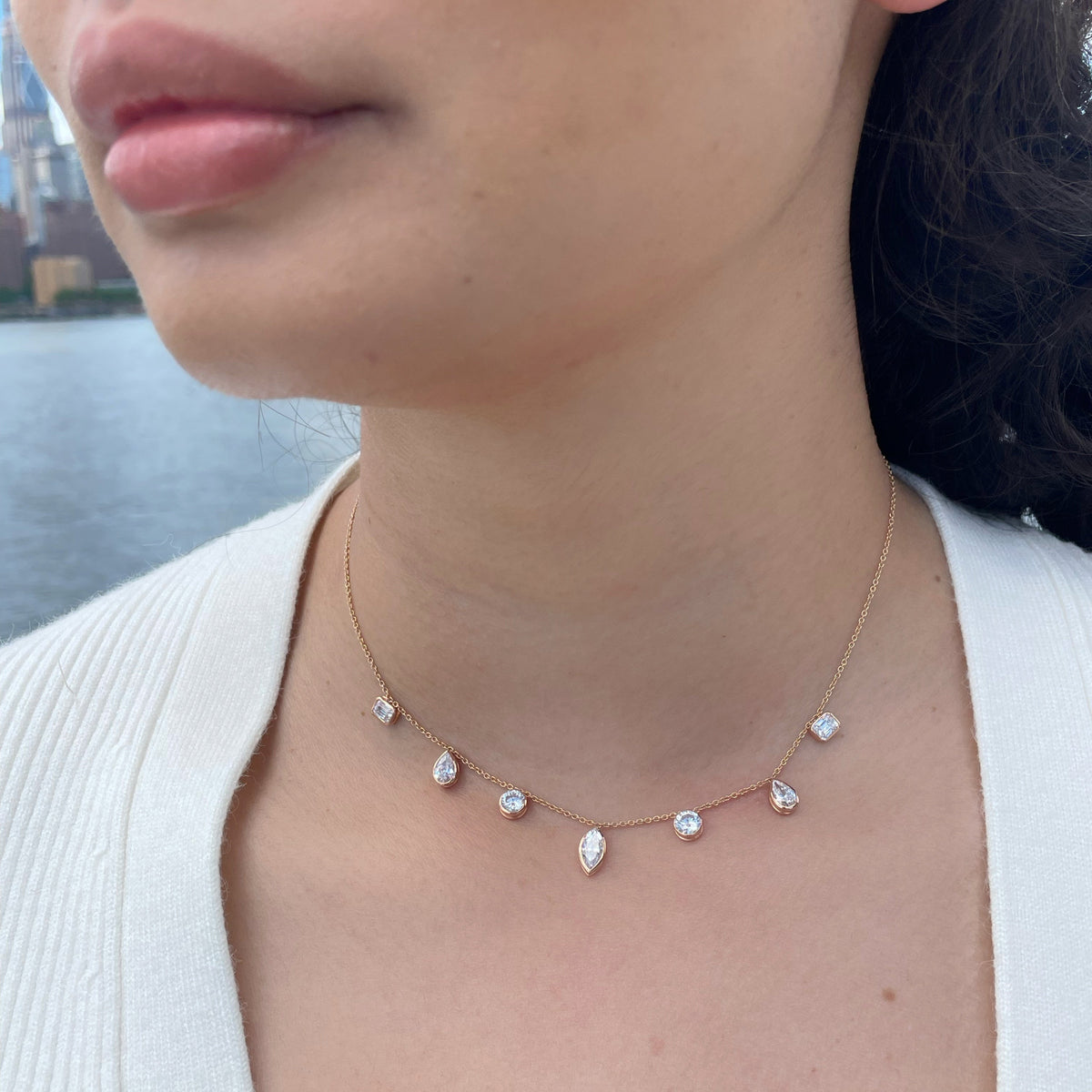3 CT Emerald-Pear-Round-Marquise Lab Grown Diamond Multiple Center Stones Necklace
