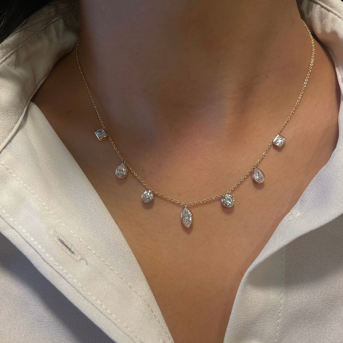 3 CT Emerald-Pear-Round-Marquise Lab Grown Diamond Multiple Center Stones Necklace