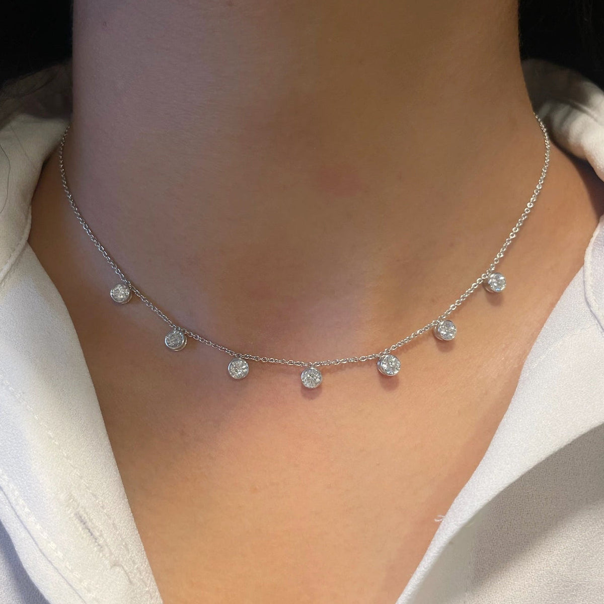 1 CT Round Lab Grown Diamond Round Multiple Center Stones Necklace
