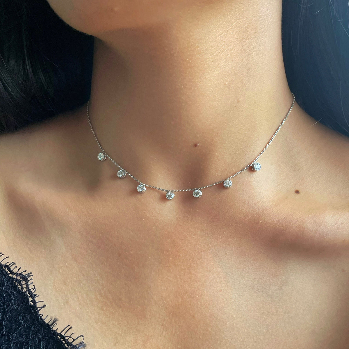 1 CT Round Lab Grown Diamond Round Multiple Center Stones Necklace