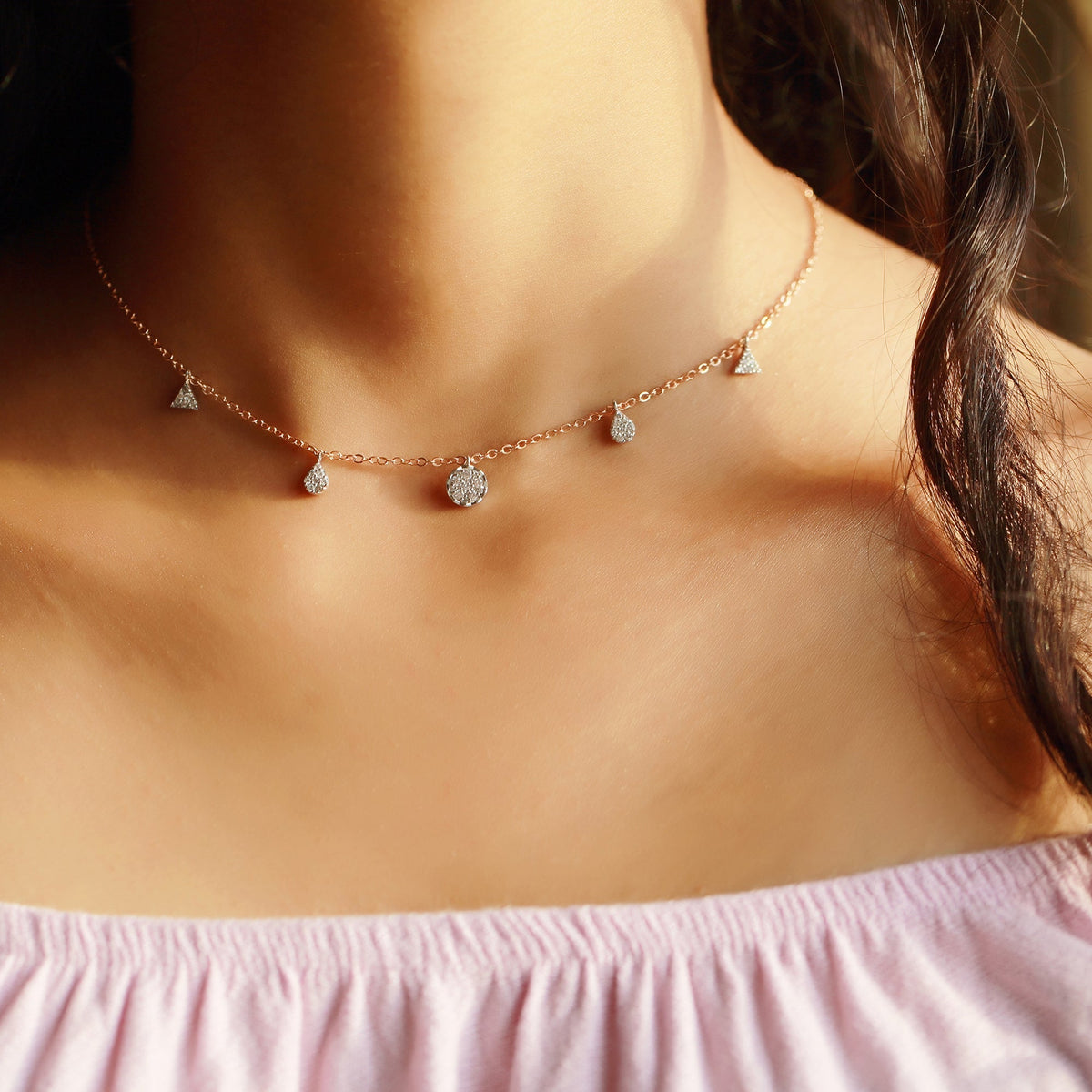 0.6 CT Round Lab Grown Diamond Multiple Stone Necklace