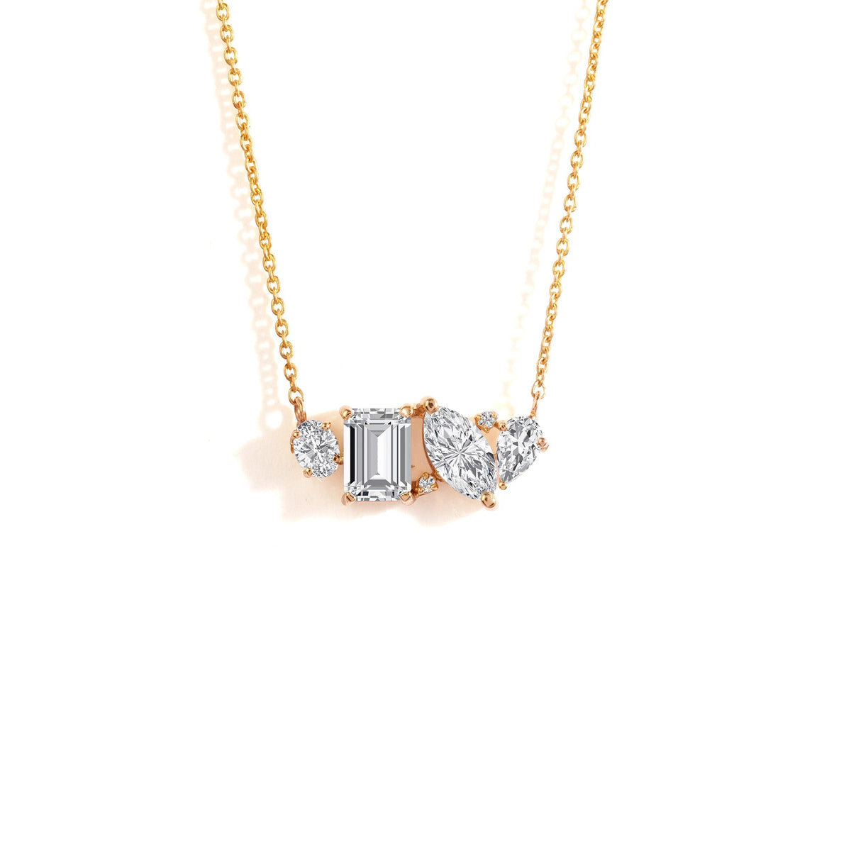 3 TCW Emerald-Marquise-Pear-Round Lab Grown Diamond Muliple Stones Necklace