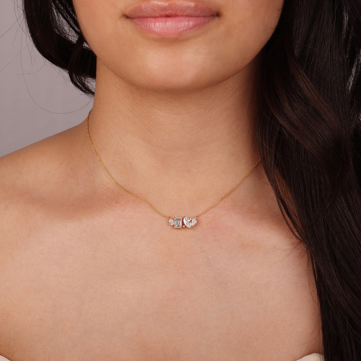 3 TCW Emerald-Marquise-Pear-Round Lab Grown Diamond Muliple Stones Necklace