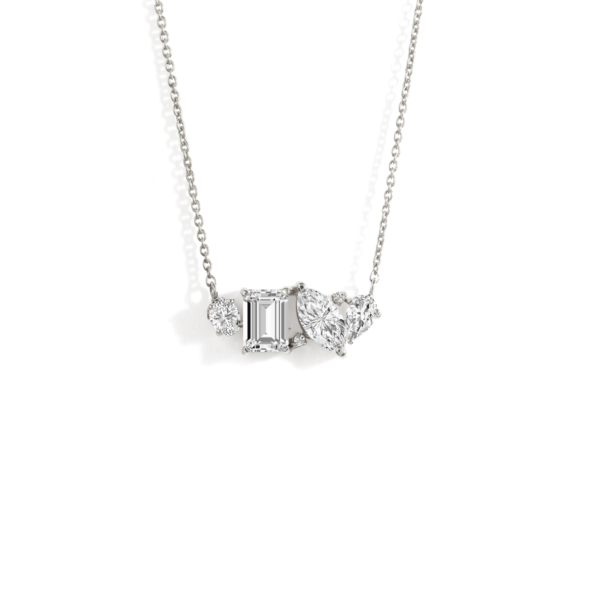 3 TCW Emerald-Marquise-Pear-Round Lab Grown Diamond Muliple Stones Necklace