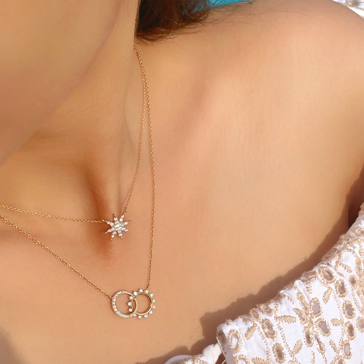0.5 TCW Round Lab Grown Diamond Sun-Moon Pendant Necklace