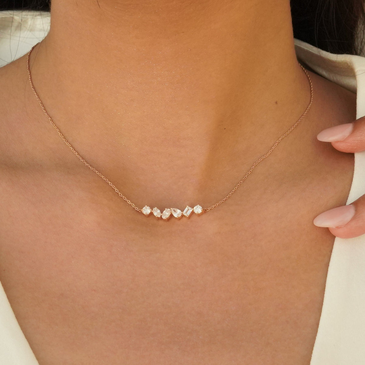 1.5 TCW Round-Emerald-Pear-Round-Oval Lab Grown Diamond Muliple Stones Necklace