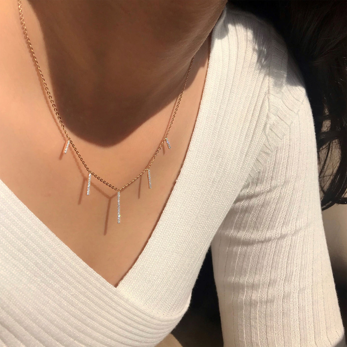 0.6 TCW Round Lab Grown Diamond Multiple Barlet Necklace