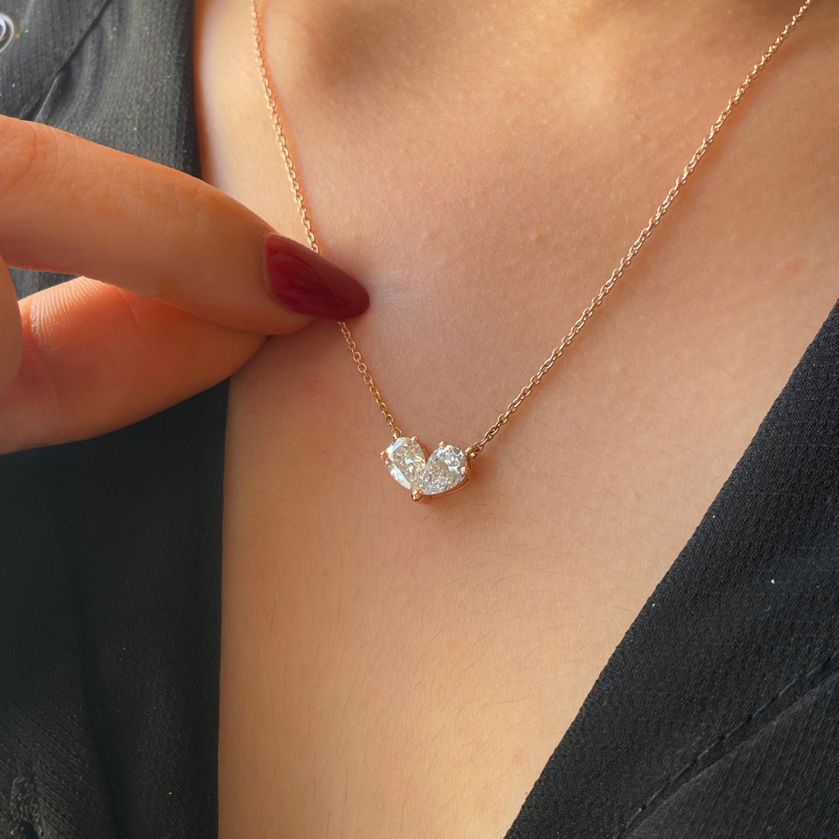 2 TCW Pear Lab Grown Diamond Two Stone Necklace