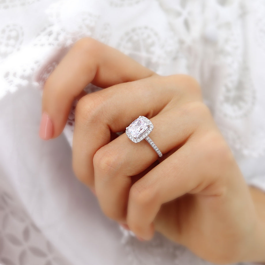2.3 CT Elongated Cushion Halo & Pave Lab Grown Diamond Engagement Ring