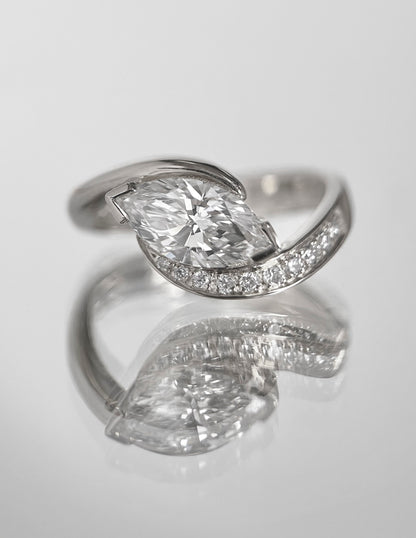 1.5 CT Marquise Cut Lab Grown Diamond Pavé Unique Setting Engagement Ring
