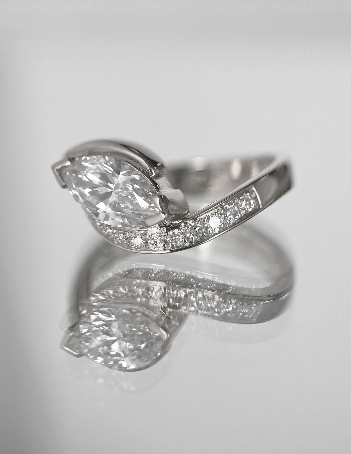 1.5 CT Marquise Cut Lab Grown Diamond Pavé Unique Setting Engagement Ring