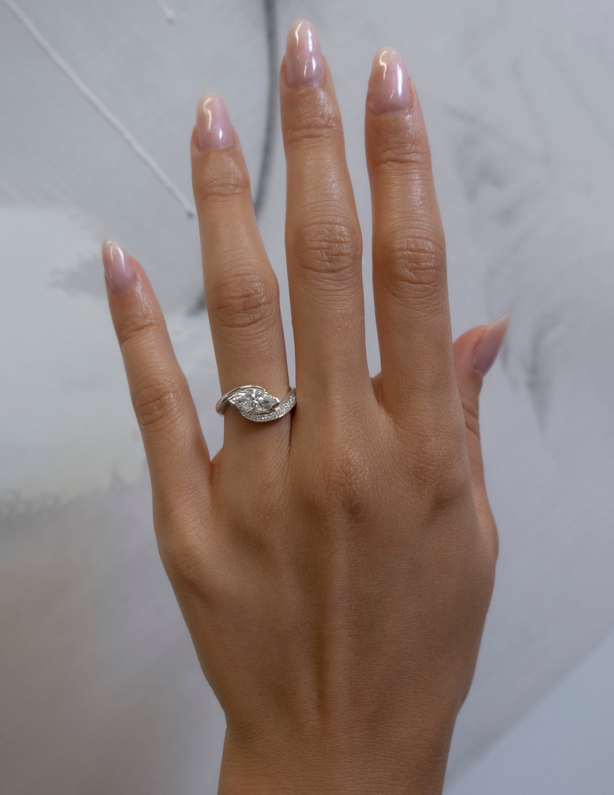1.5 CT Marquise Cut Lab Grown Diamond Pavé Unique Setting Engagement Ring