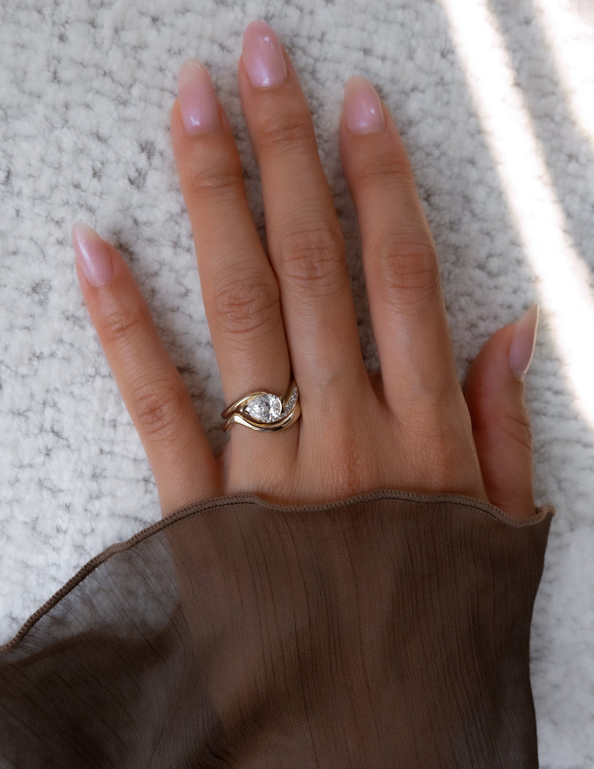 1.5 CT Pear Cut Lab Grown Diamond Pavé Unique Setting Engagement Ring