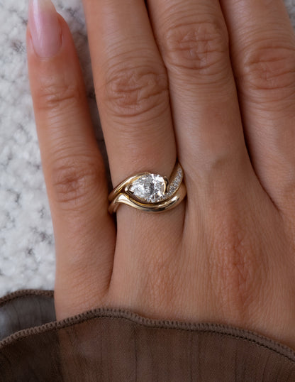 1.5 CT Pear Cut Lab Grown Diamond Pavé Unique Setting Engagement Ring
