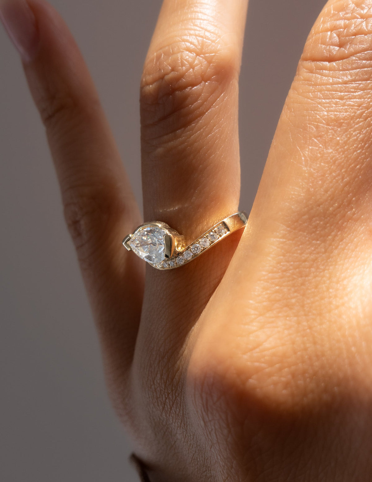 1.5 CT Pear Cut Lab Grown Diamond Pavé Unique Setting Engagement Ring