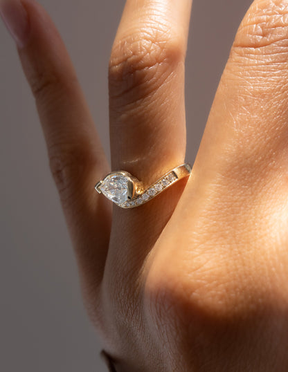 1.5 CT Pear Cut Lab Grown Diamond Pavé Unique Setting Engagement Ring