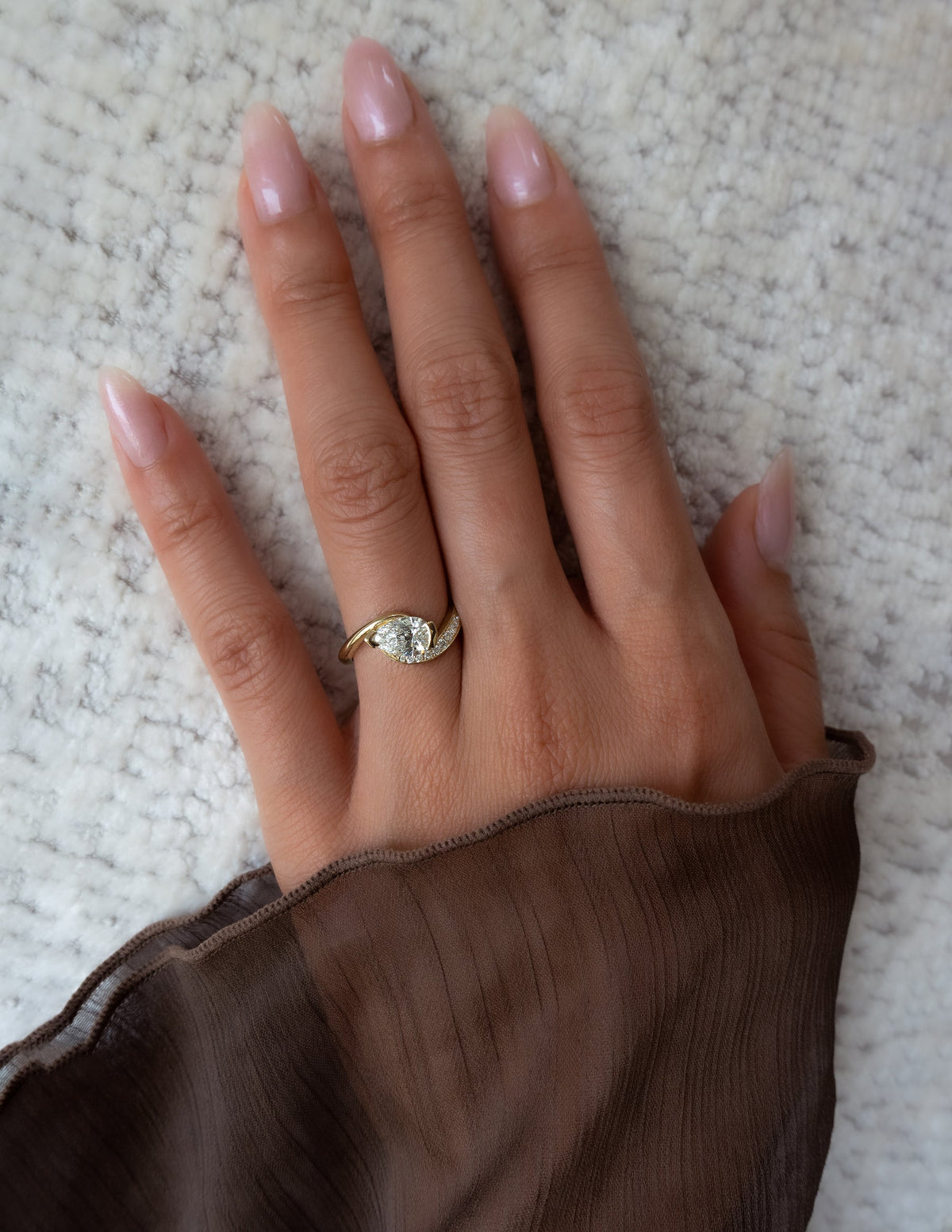 1.5 CT Pear Cut Lab Grown Diamond Pavé Unique Setting Engagement Ring