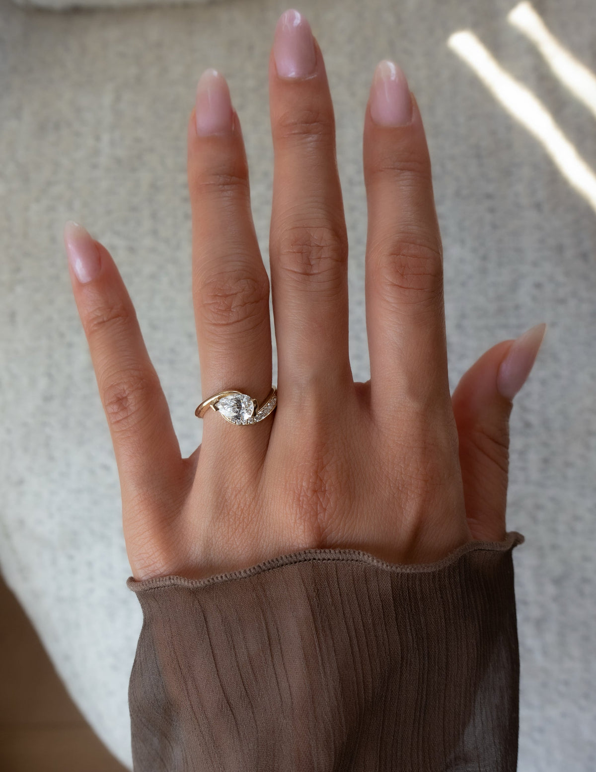 1.5 CT Pear Cut Lab Grown Diamond Pavé Unique Setting Engagement Ring
