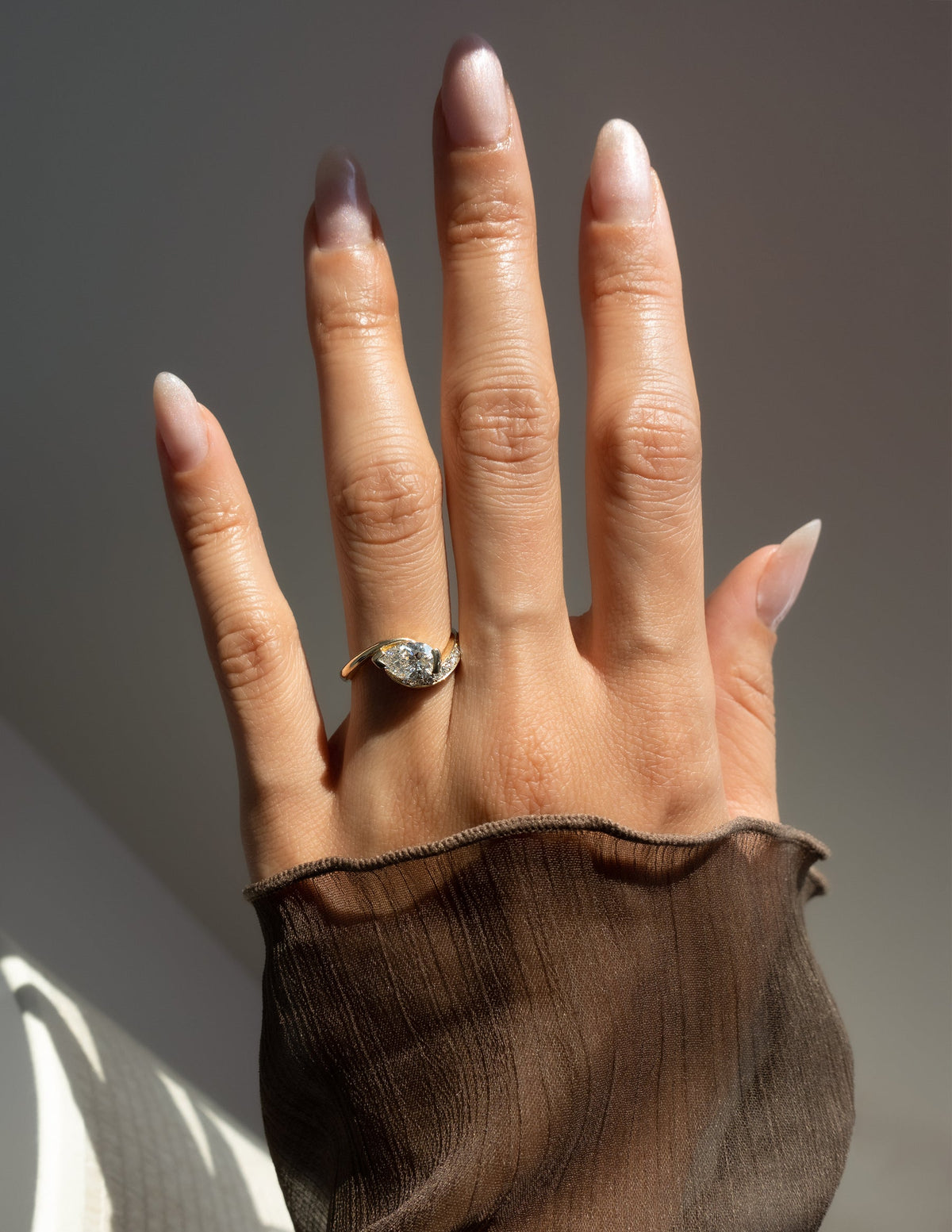 1.5 CT Pear Cut Lab Grown Diamond Pavé Unique Setting Engagement Ring