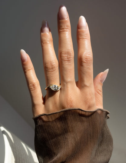 1.5 CT Pear Cut Lab Grown Diamond Pavé Unique Setting Engagement Ring