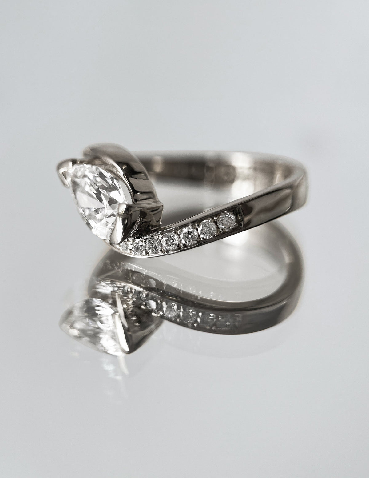 1.5 CT Pear Cut Lab Grown Diamond Pavé Unique Setting Engagement Ring