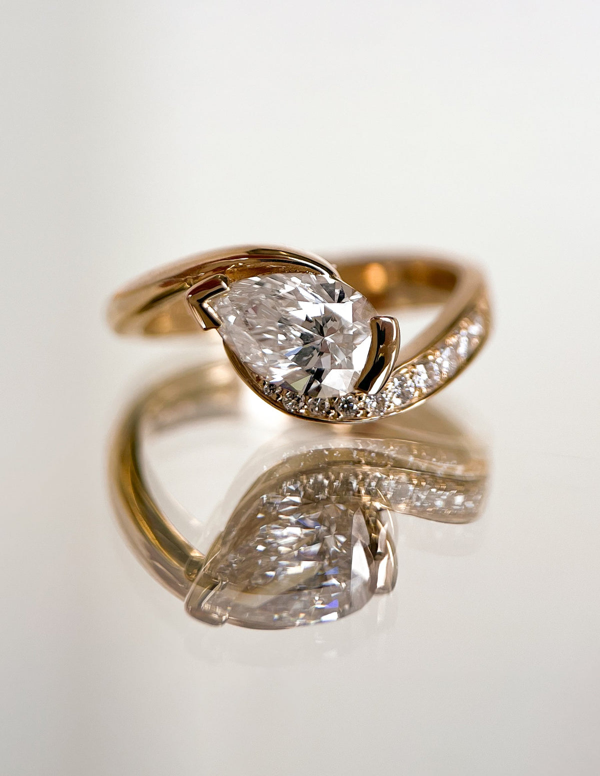 1.5 CT Pear Cut Lab Grown Diamond Pavé Unique Setting Engagement Ring