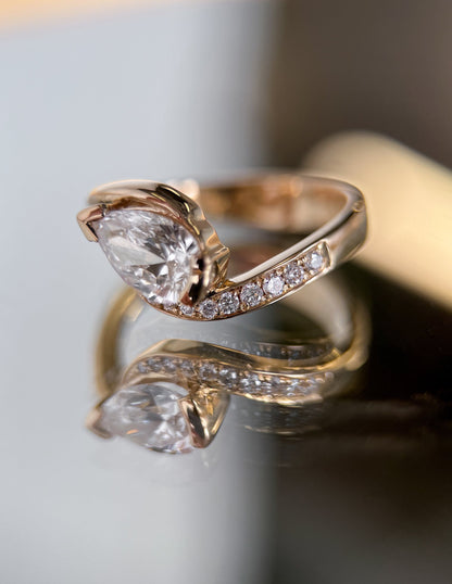1.5 CT Pear Cut Lab Grown Diamond Pavé Unique Setting Engagement Ring